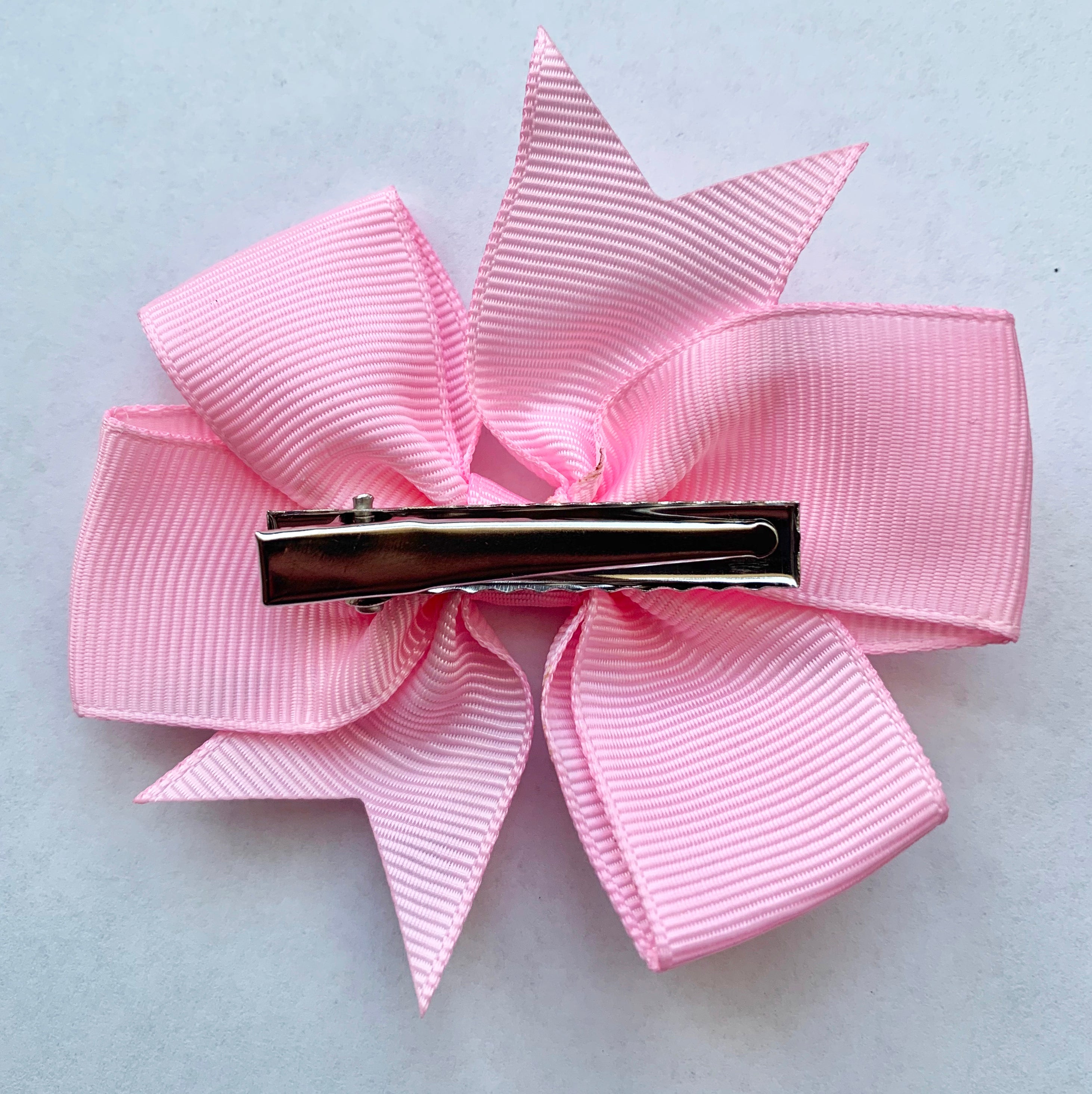 Set of 3- Baby Pink 3" Ribbon Bow Clips