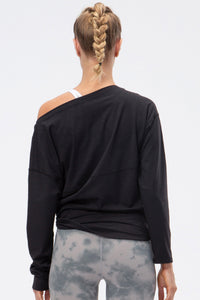 Exposed Seam Boat Neck Long Sleeve Yoga Tee