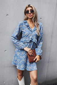 Dainty Floral Ruffled V-Neck Dress