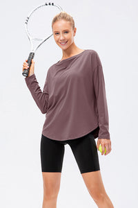 Exposed Seam Boat Neck Long Sleeve Yoga Tee