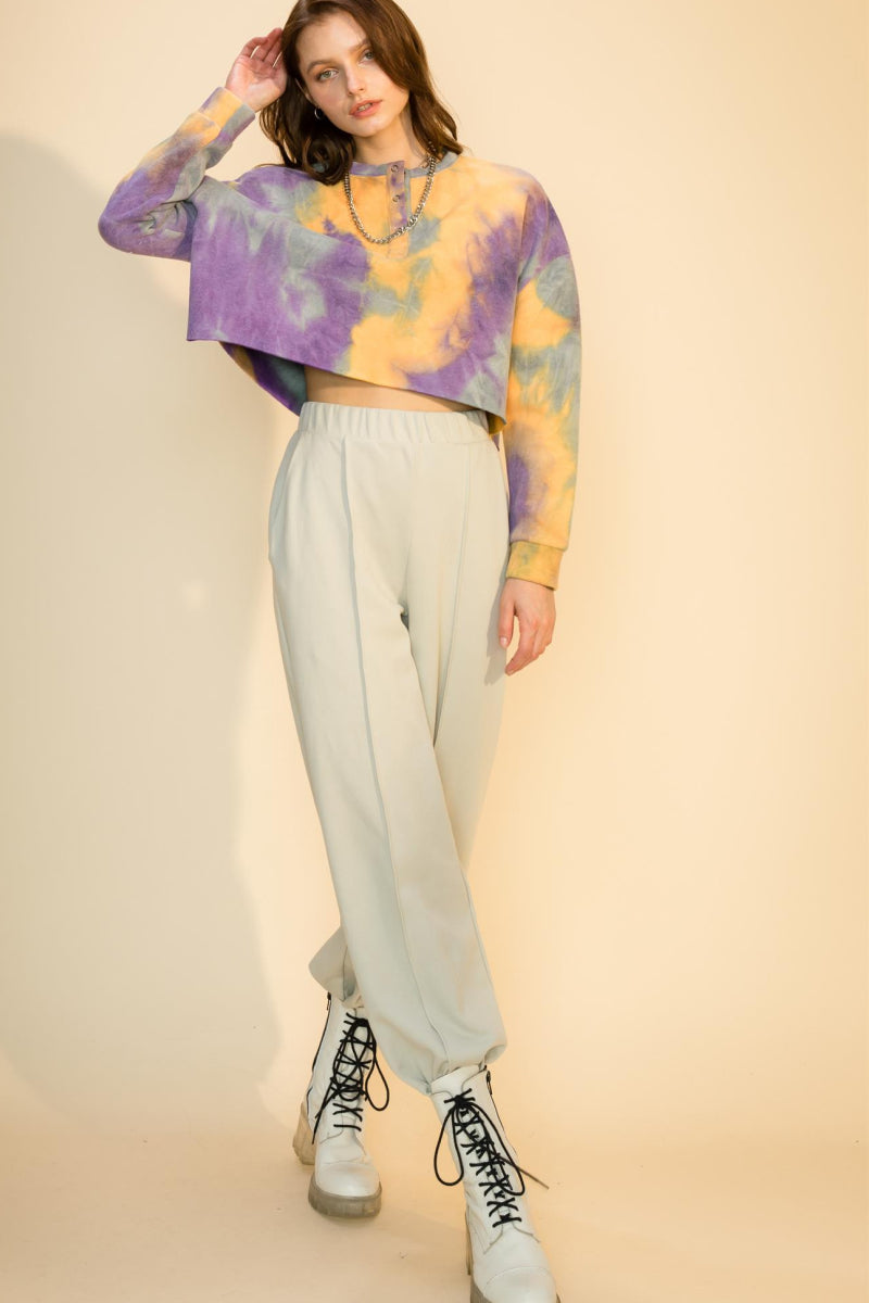 Tie Dye Long Sleeve Crop Top