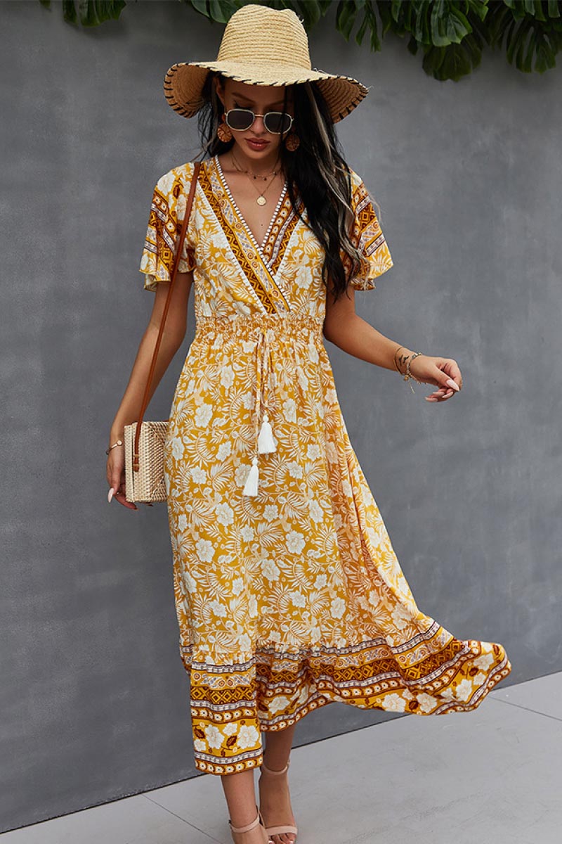 Bohemian Flutter Sleeve Wrap Top Dress - 99fab 