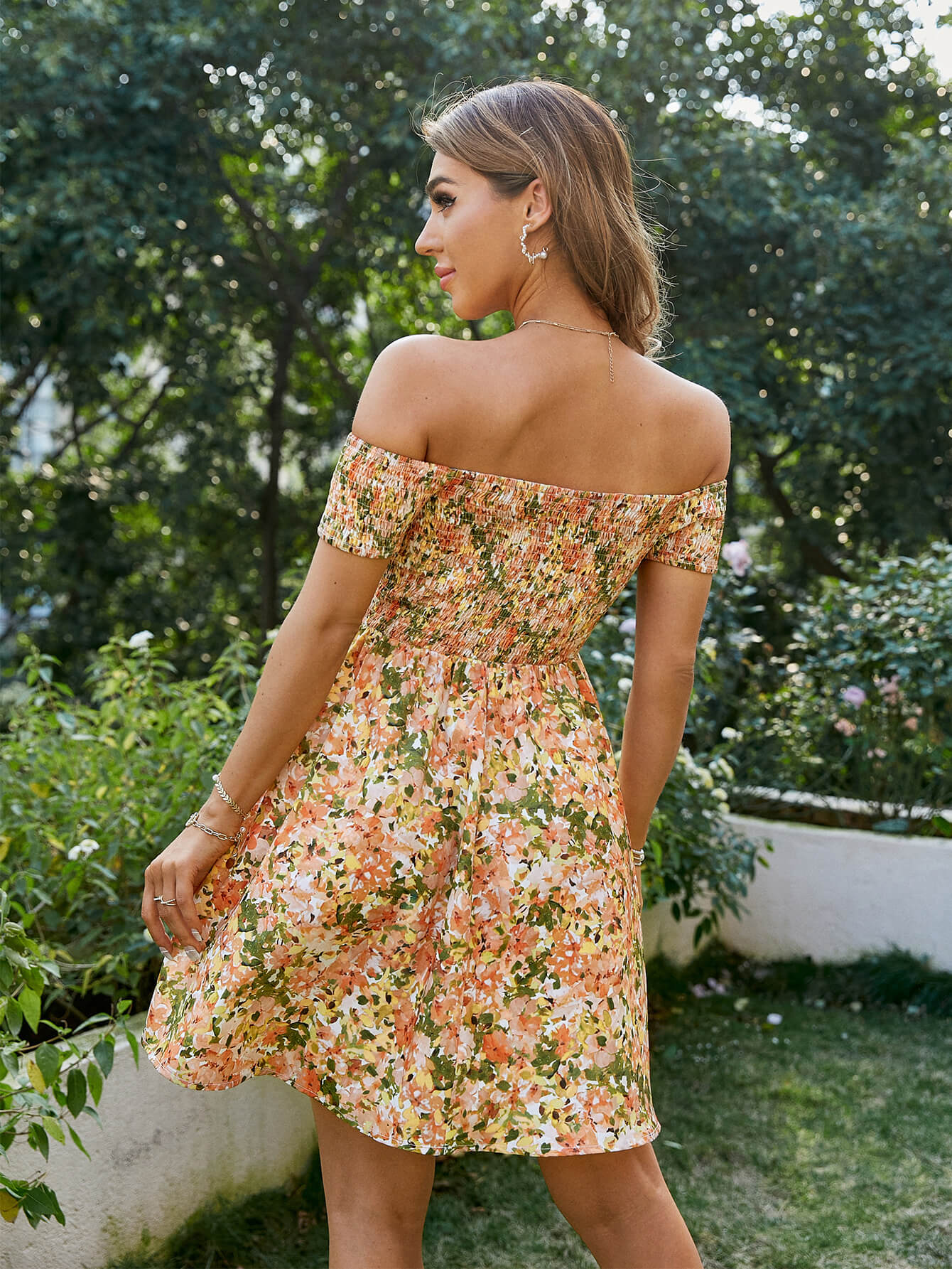 Floral Smocked Off-Shoulder Mini Dress