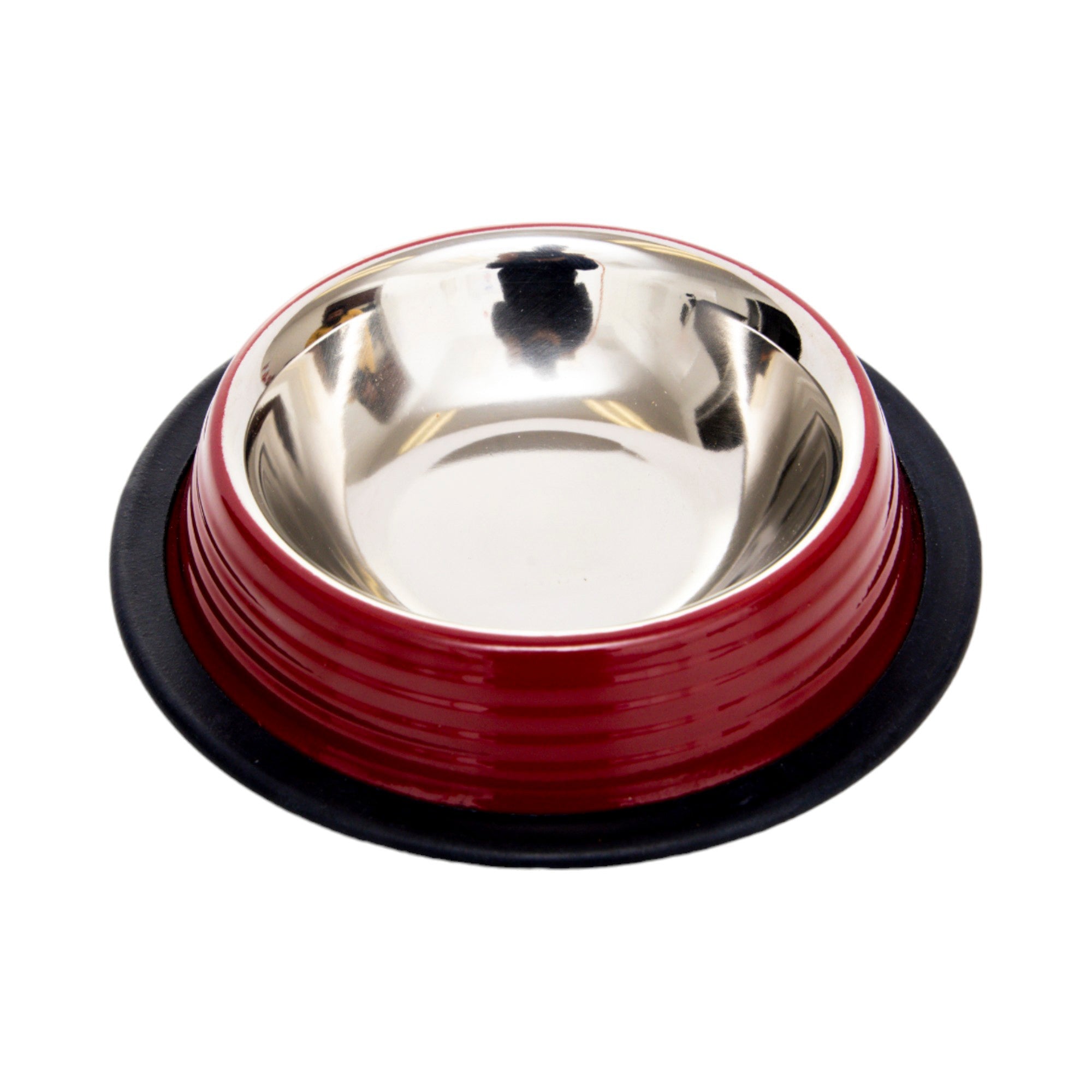 Ribbed No Tip Non Skid Colored Stainless Steel Bowl - Merlot Red-2