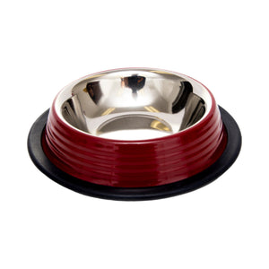 Ribbed No Tip Non Skid Colored Stainless Steel Bowl - Merlot Red-3