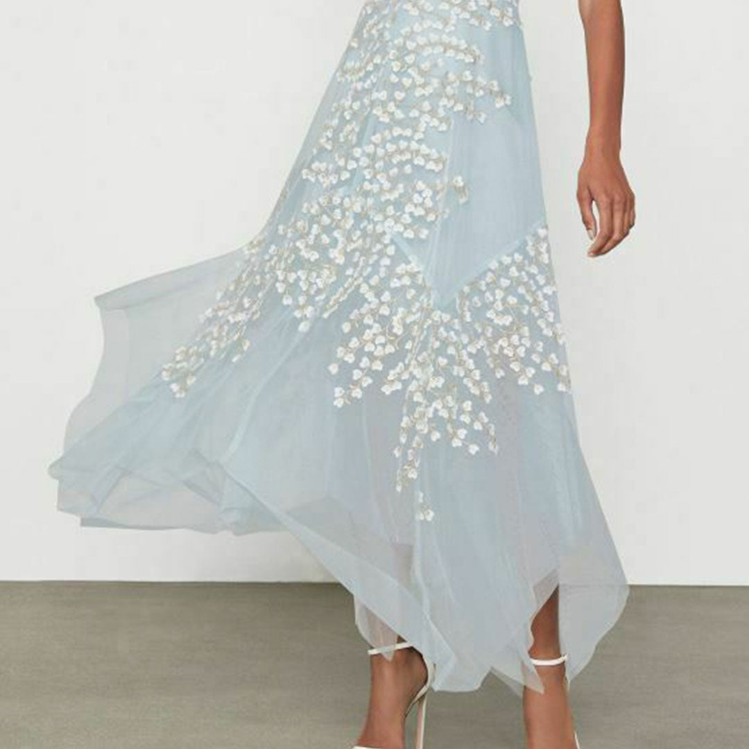 Embroidered Tulle Ruffle Dress