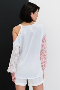 BiBi Just Wanna Have Fun Printed French Terry Top in Blush/Oatmeal