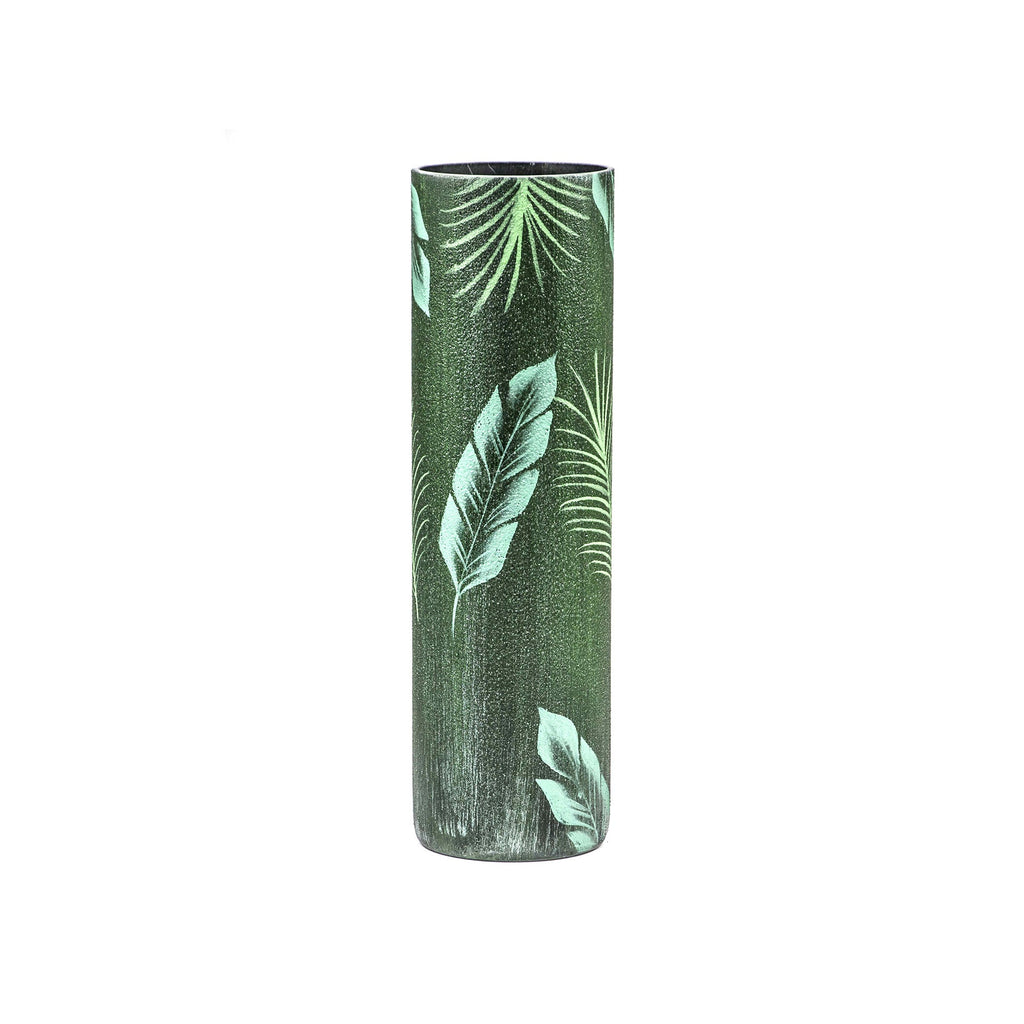 Glass vase for flowers | Cylinder Vase | Interior Design | Home Decor | Large Floor Vase 16 inch | Tropical leaves decorated vase - 99fab 