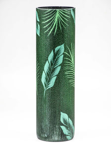 Glass vase for flowers | Cylinder Vase | Interior Design | Home Decor | Large Floor Vase 16 inch | Tropical leaves decorated vase