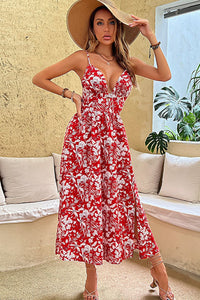 Floral Deep V Tie Back Slit Dress