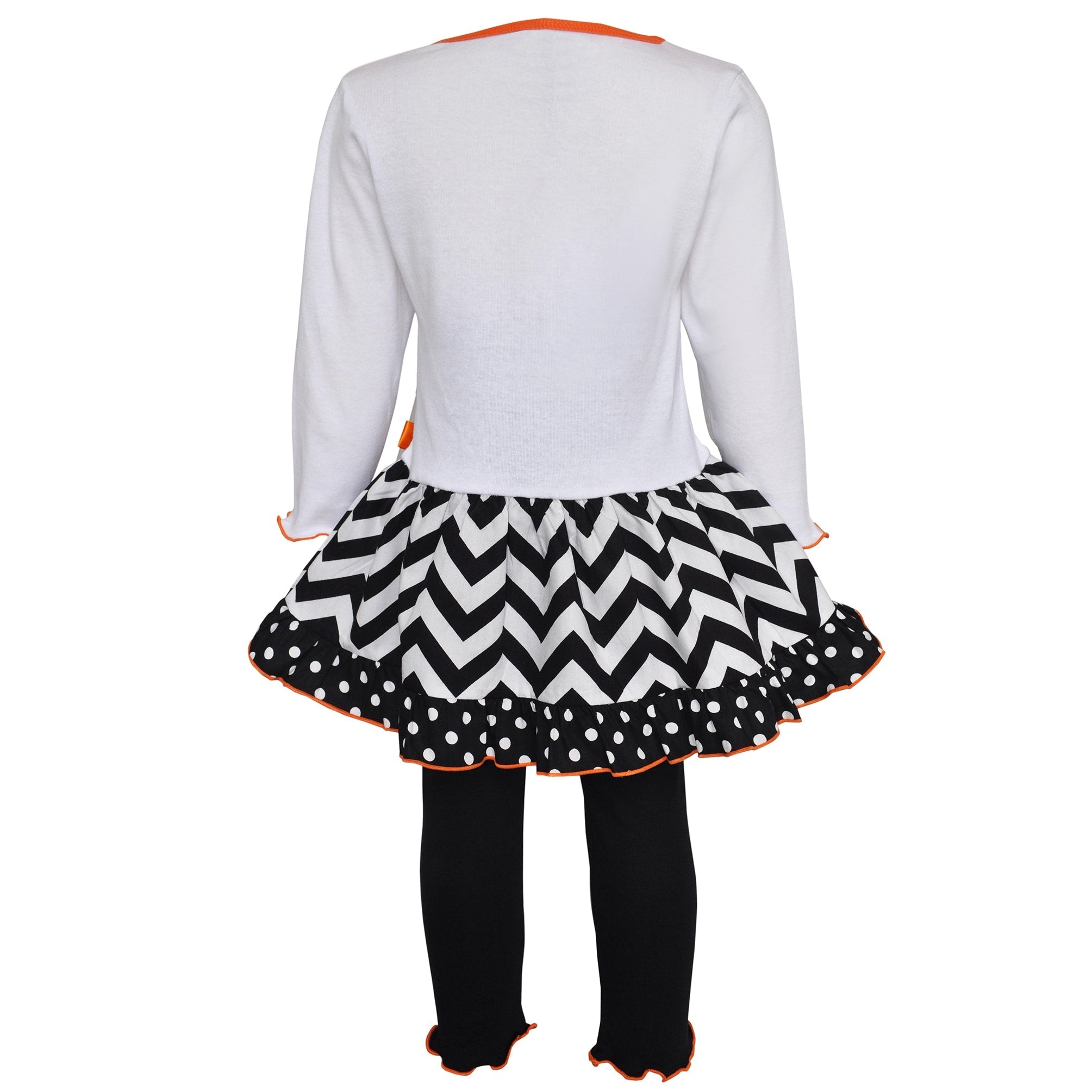 Girls' Halloween Orange Pumpkin and Black Cat Dress & Leggings Outfit