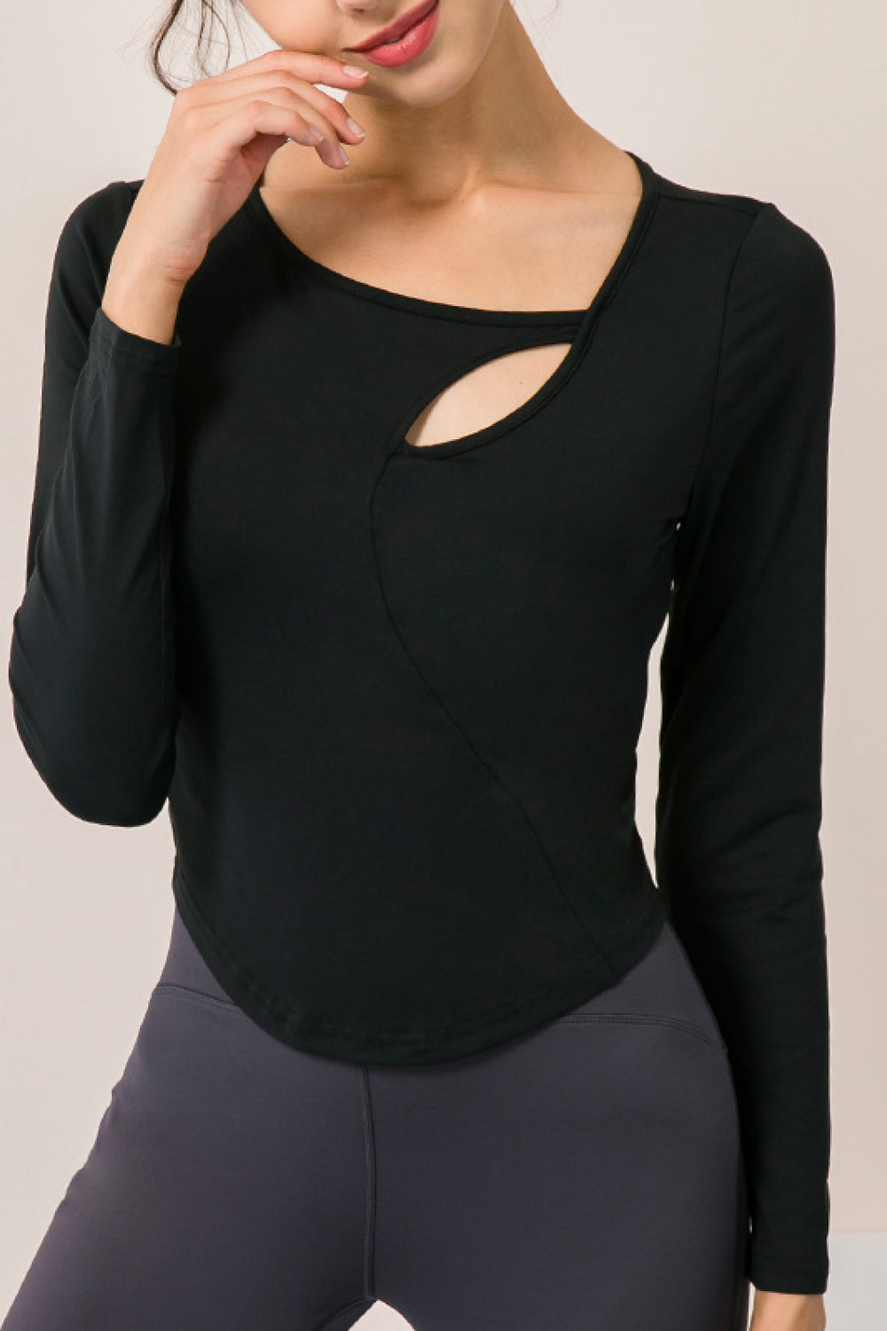 Cutout Curved Hem Yoga Top