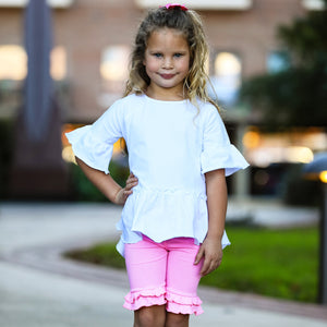 Girls Boutique Light Pink Cotton Knit Stretch Ruffle Shorts