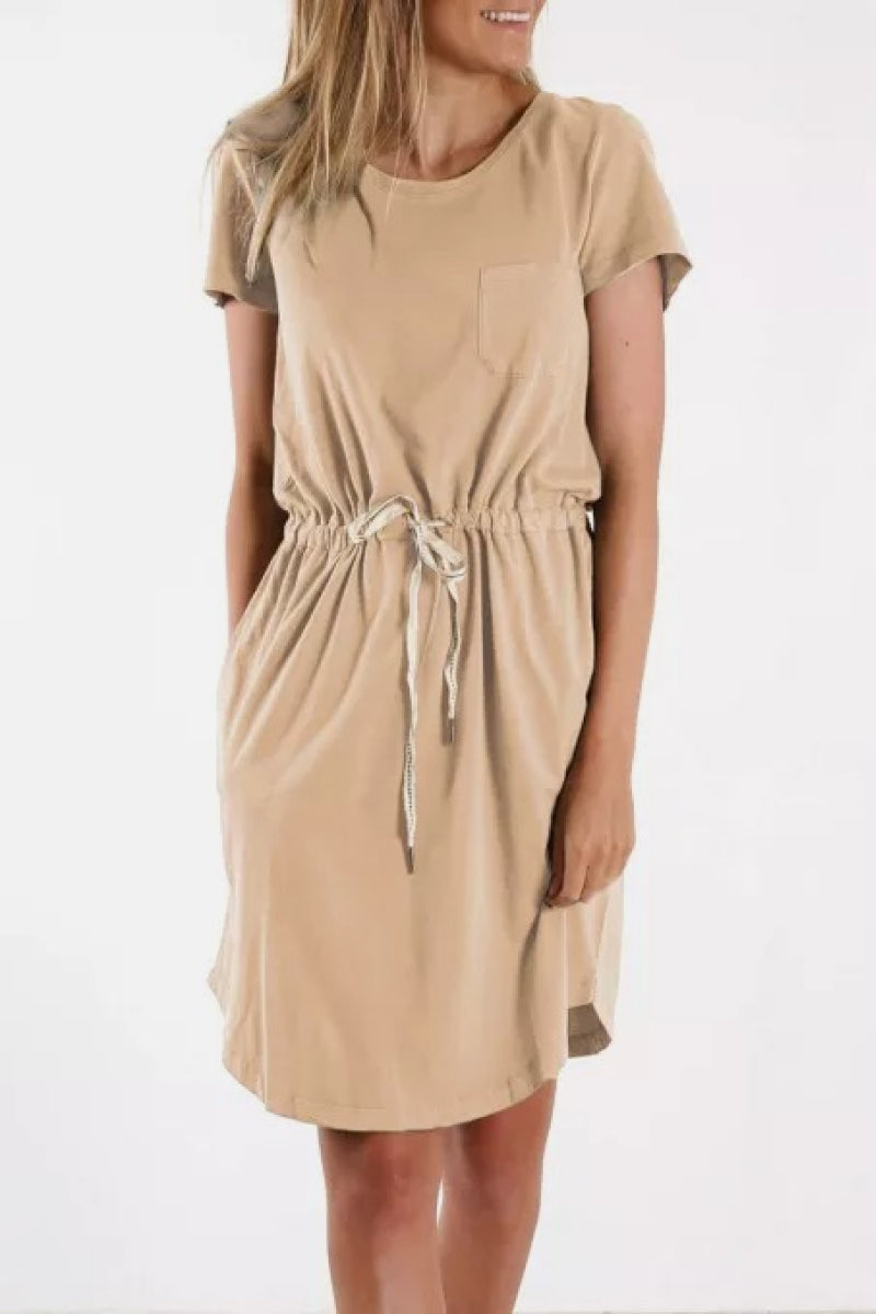 Pocketed Drawstring Waist Dress