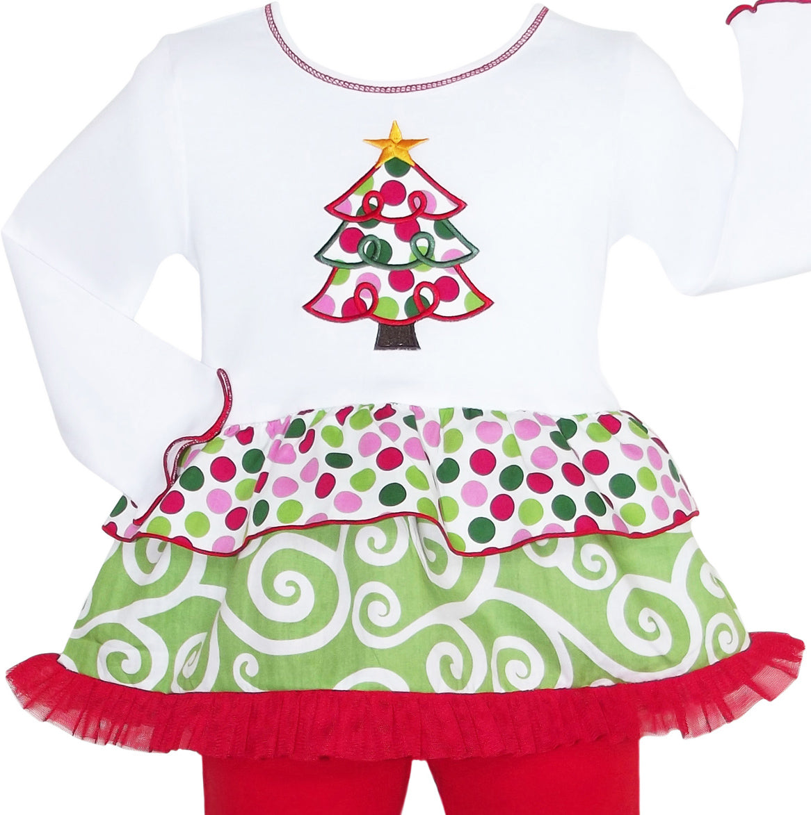 Girls Boutique Polka Dot & Swirl Christmas Tree Clothing Set