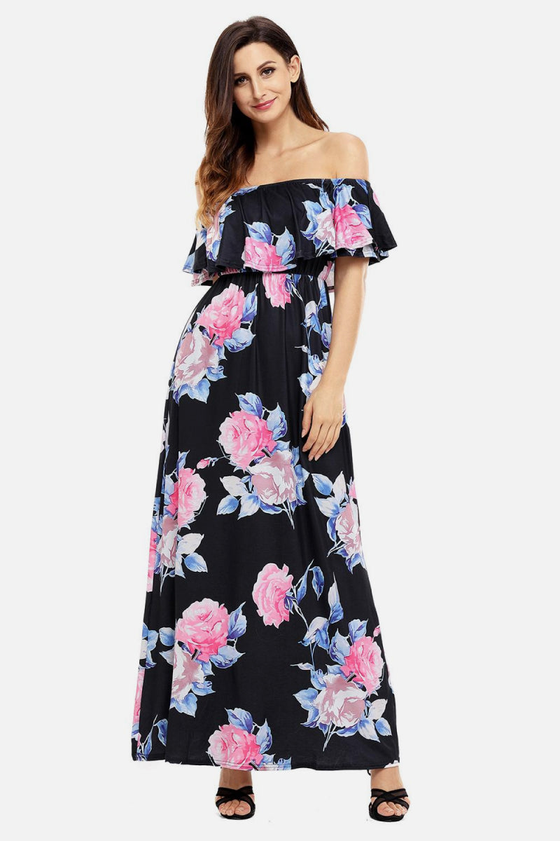 Floral Off Shoulder Maxi Dress - 99fab 