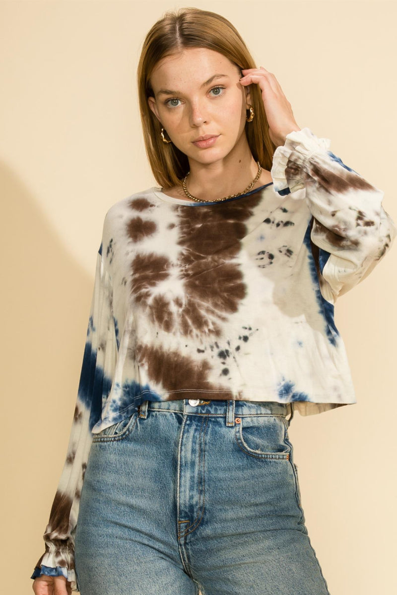 Tie Dye Crew Neck Long Sleeve Top