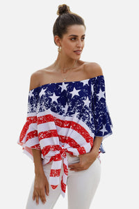 Flag Print Off Shoulder Blouse