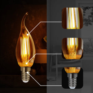 E12 4W C35 LED Candelabra Bulbs 2200K Warm White Dimmable LED Filament Bulb~1041-2