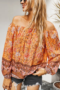 Off The Shoulder Boho Balloon Sleeve Top