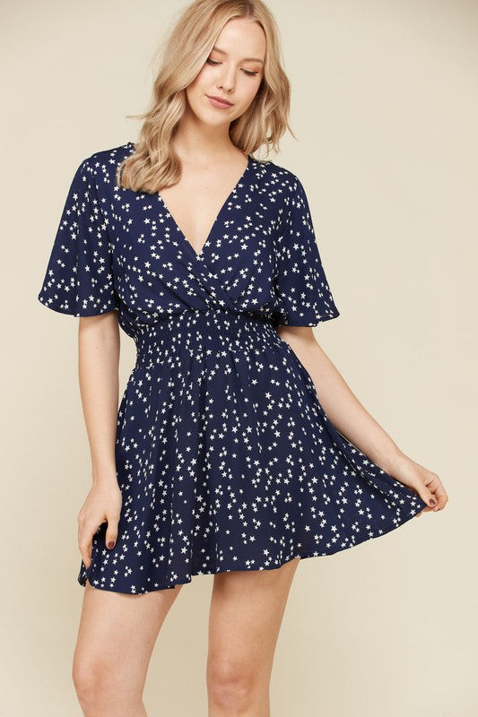 Flutter Sleeve Star Printed Dress