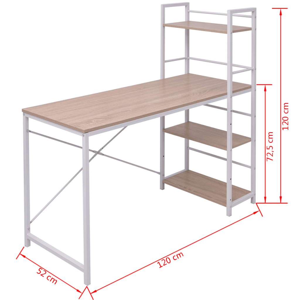 Desk with 4-Tier Bookcase Oak