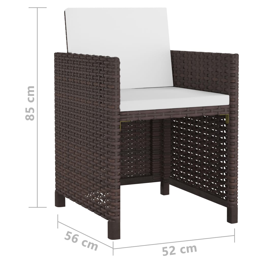 vidaXL 11 Piece Patio Dining Set with Cushions Poly Rattan Brown-5