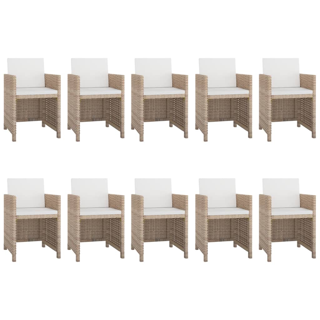 vidaXL 11 Piece Patio Dining Set with Cushions Poly Rattan Beige-2