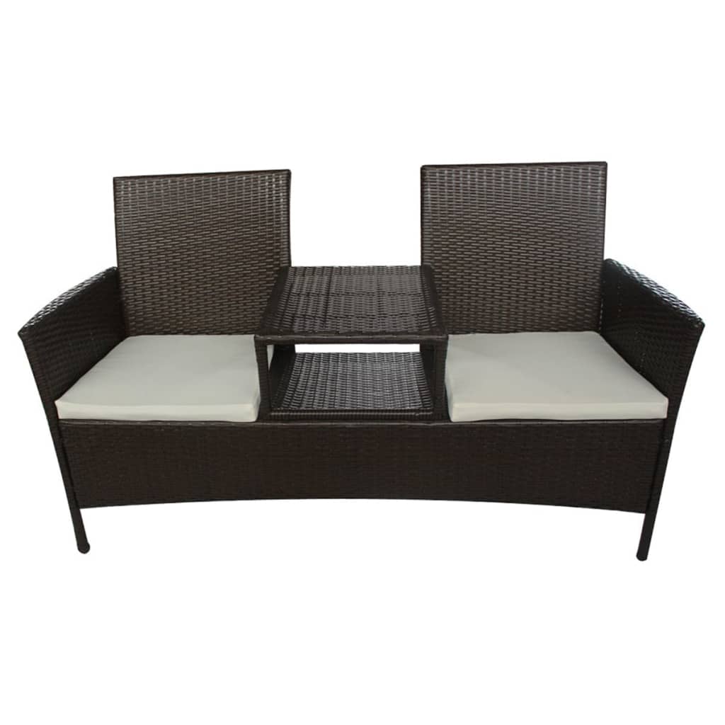 vidaXL 2-Seater Patio Sofa Outdoor Bistro Set Sofa with Tea Table Poly Rattan-3