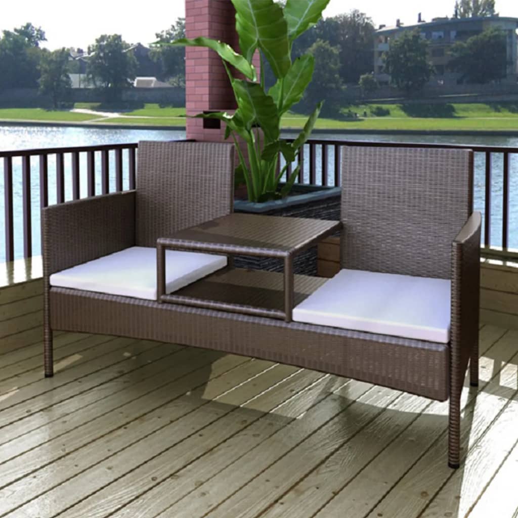 vidaXL 2-Seater Patio Sofa Outdoor Bistro Set Sofa with Tea Table Poly Rattan-1