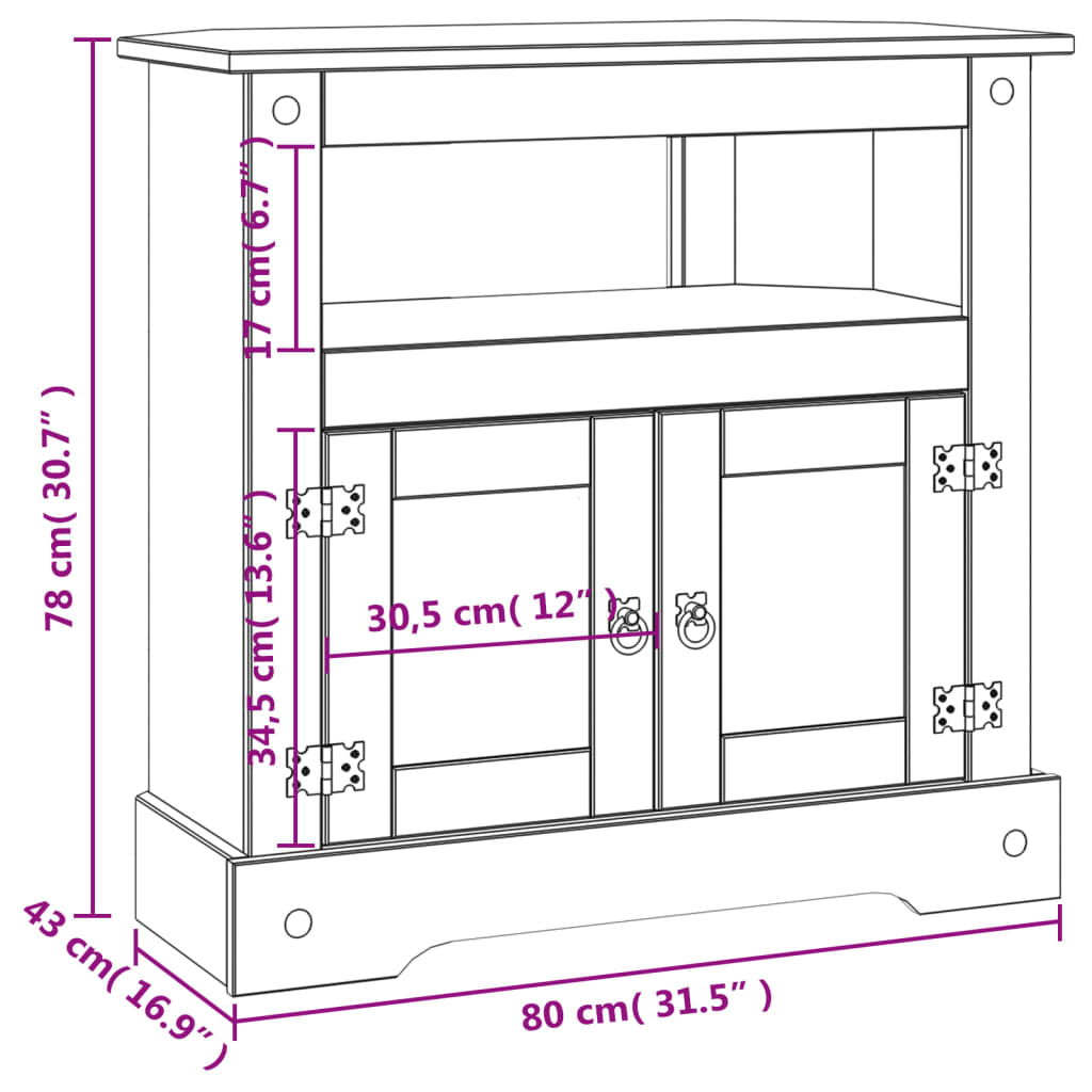 vidaXL Console Table Mexican Pine Corona Range 31.5"x16.9"x30.7"-9