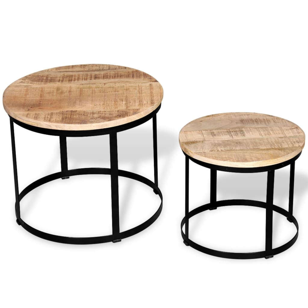 vidaXL Coffee Table Set 2 Piece Round End Table Side Table Solid Wood Mango-2