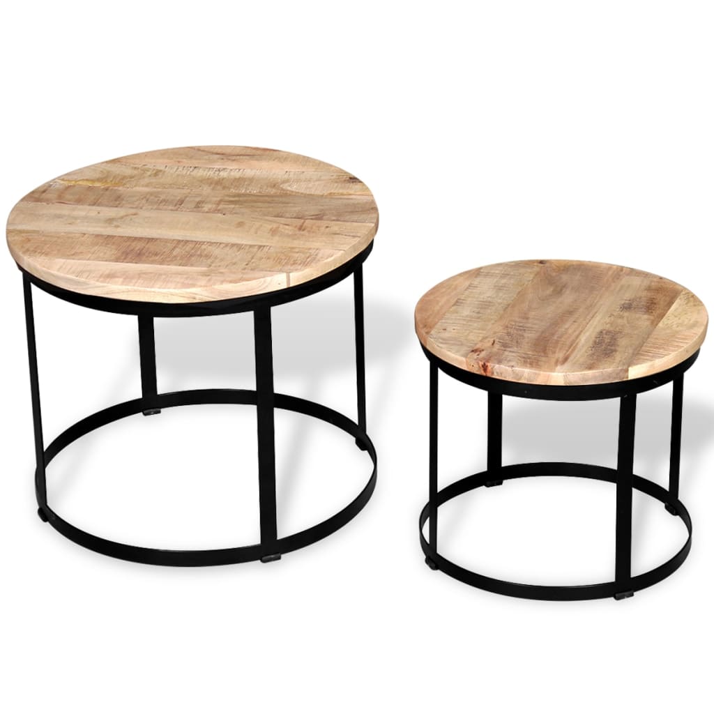 vidaXL Coffee Table Set 2 Piece Round End Table Side Table Solid Wood Mango-6