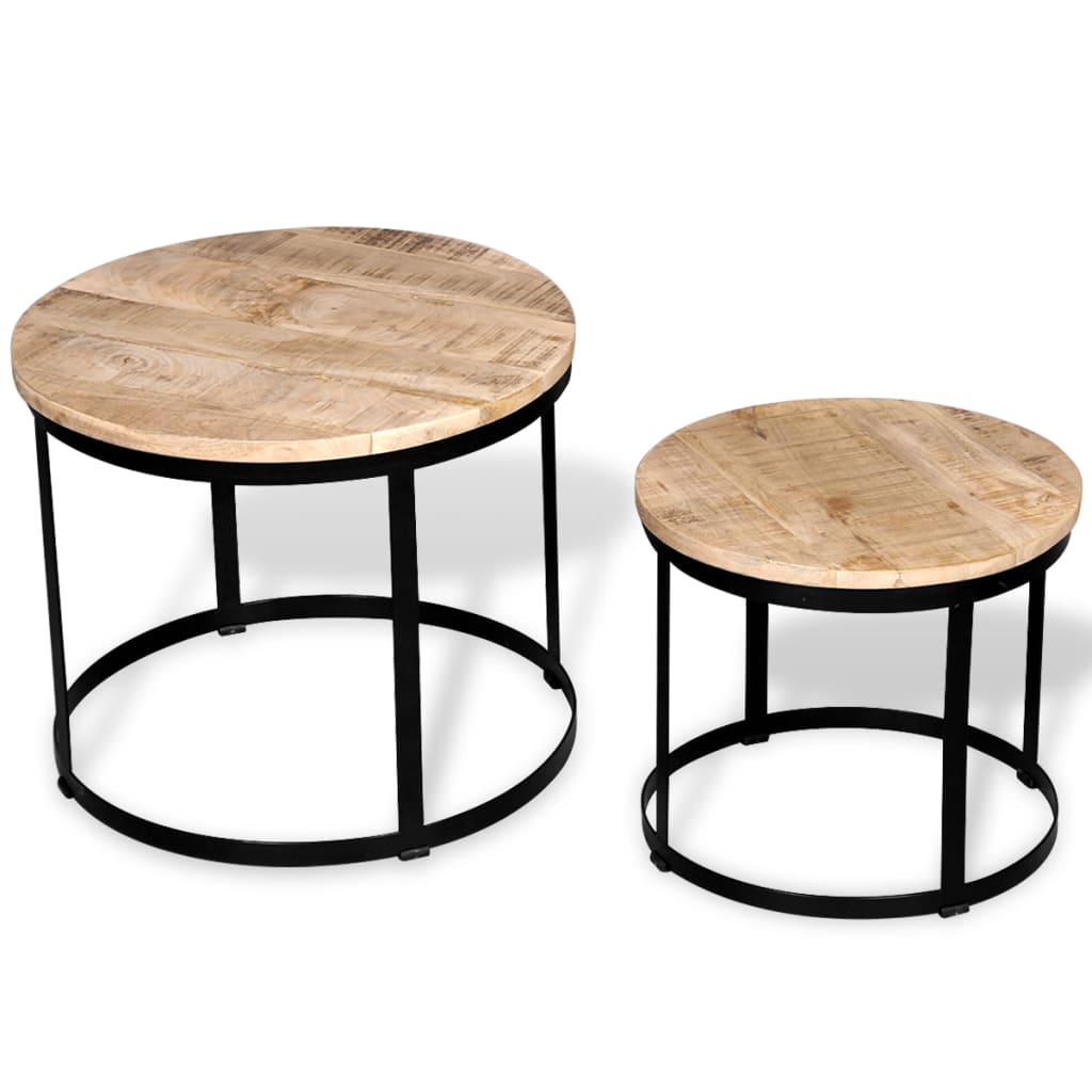 vidaXL Coffee Table Set 2 Piece Round End Table Side Table Solid Wood Mango-7