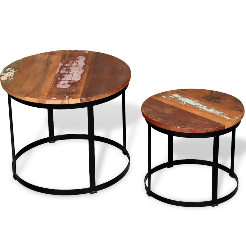 vidaXL Coffee Table Set 2 Piece Round End Table Side Table Solid Wood Mango-5