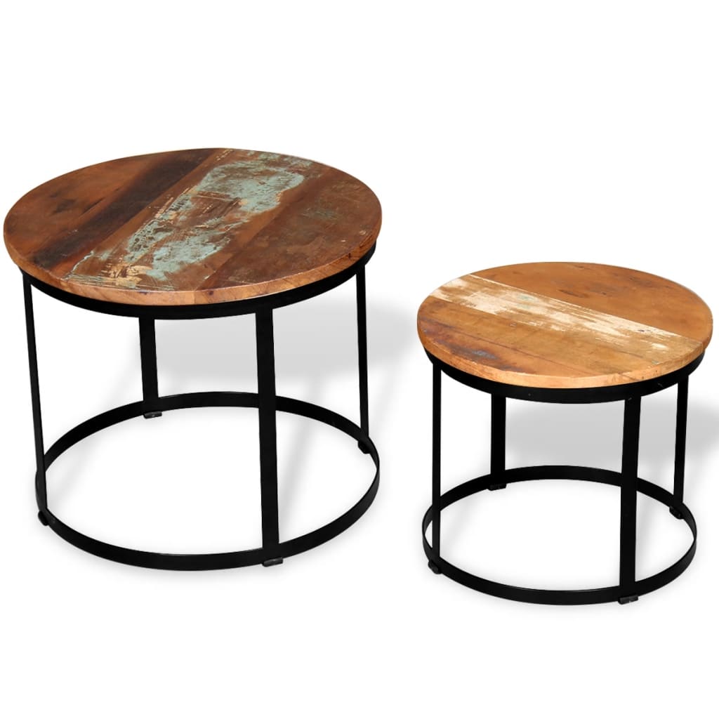 vidaXL Coffee Table Set 2 Piece Round End Table Side Table Solid Wood Mango-8