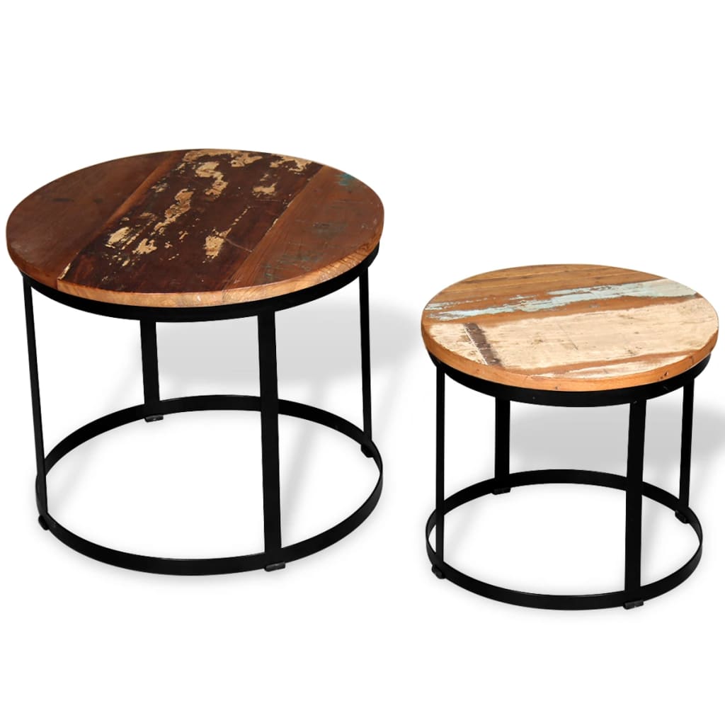 vidaXL Coffee Table Set 2 Piece Round End Table Side Table Solid Wood Mango-9