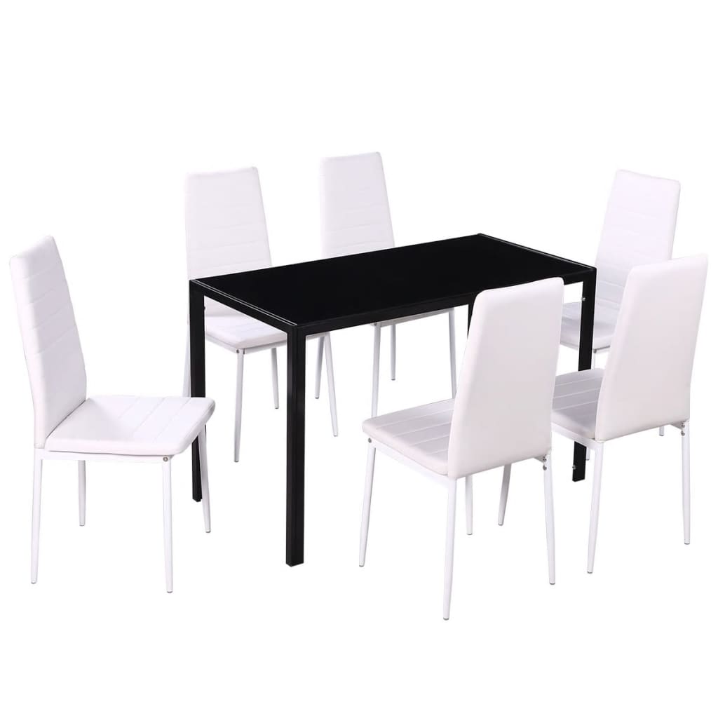 vidaXL 5/7 Piece Black White Dining Set Glass Table Artificial Leather Chairs-3