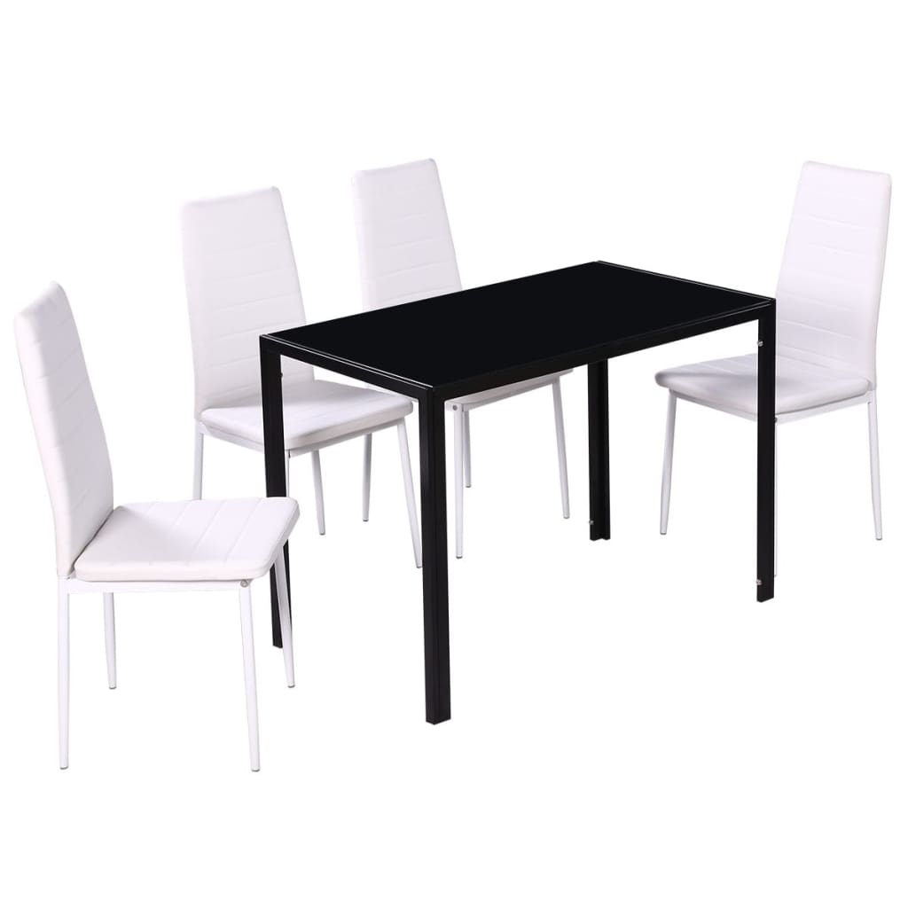 vidaXL 5/7 Piece Black White Dining Set Glass Table Artificial Leather Chairs-2