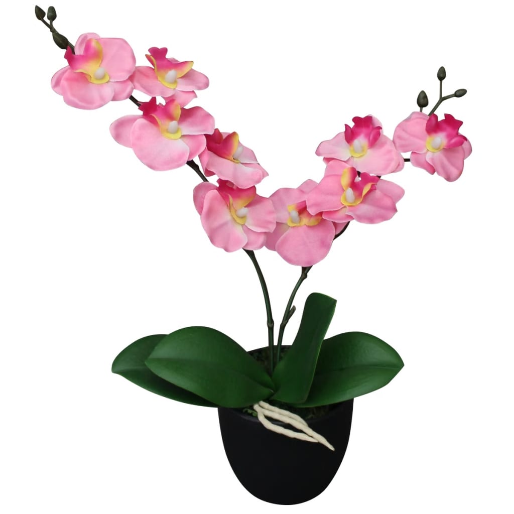 vidaXL Artificial Orchid Plant with Pot Fake Orchid for Office 29.5" White-3