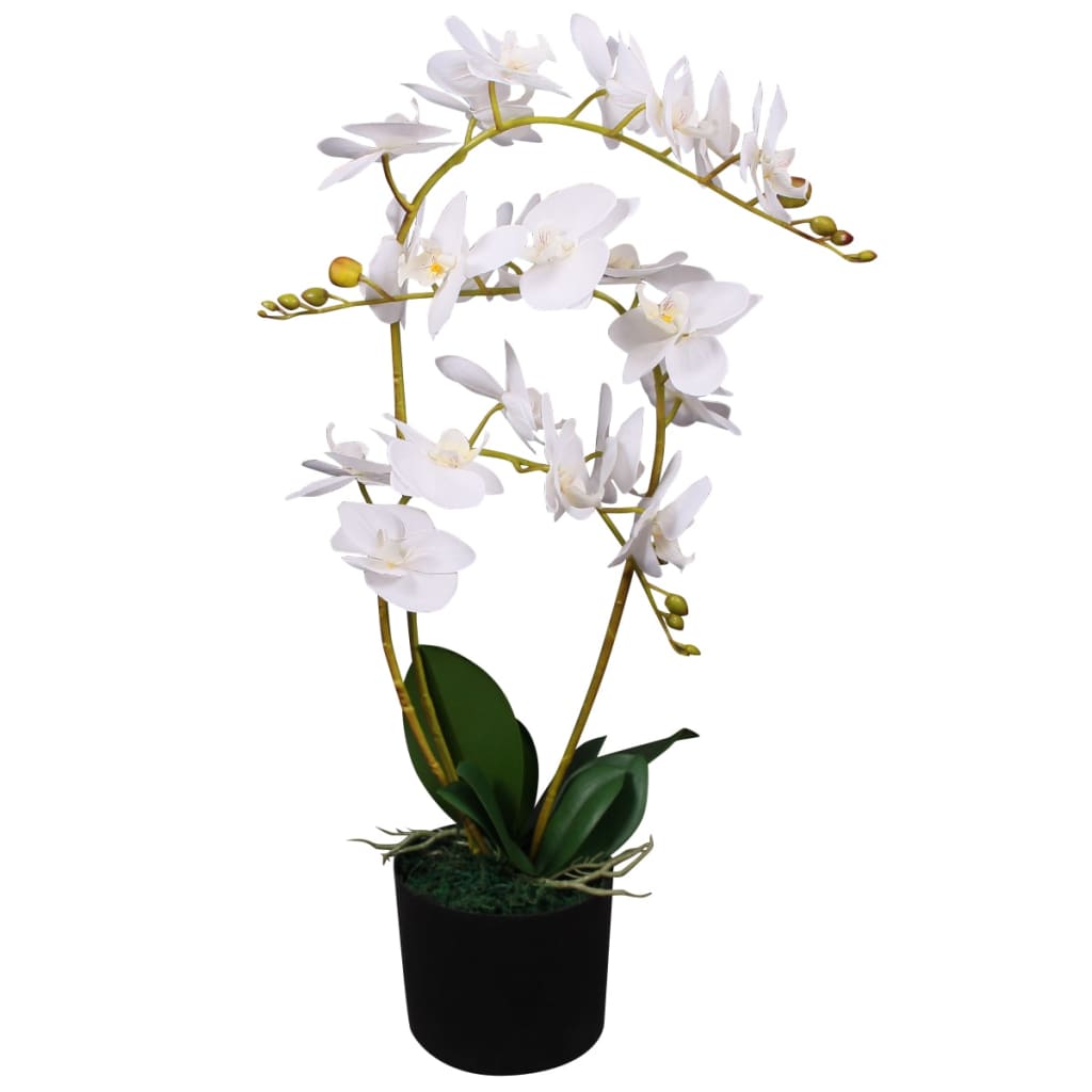 vidaXL Artificial Orchid Plant with Pot Fake Orchid for Office 29.5" White-0