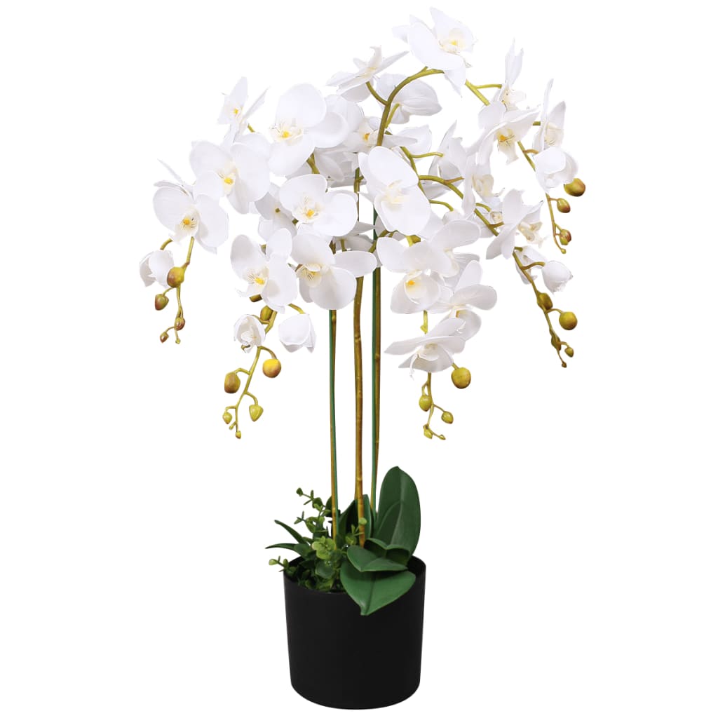 vidaXL Artificial Orchid Plant with Pot Fake Orchid for Office 29.5" White-1