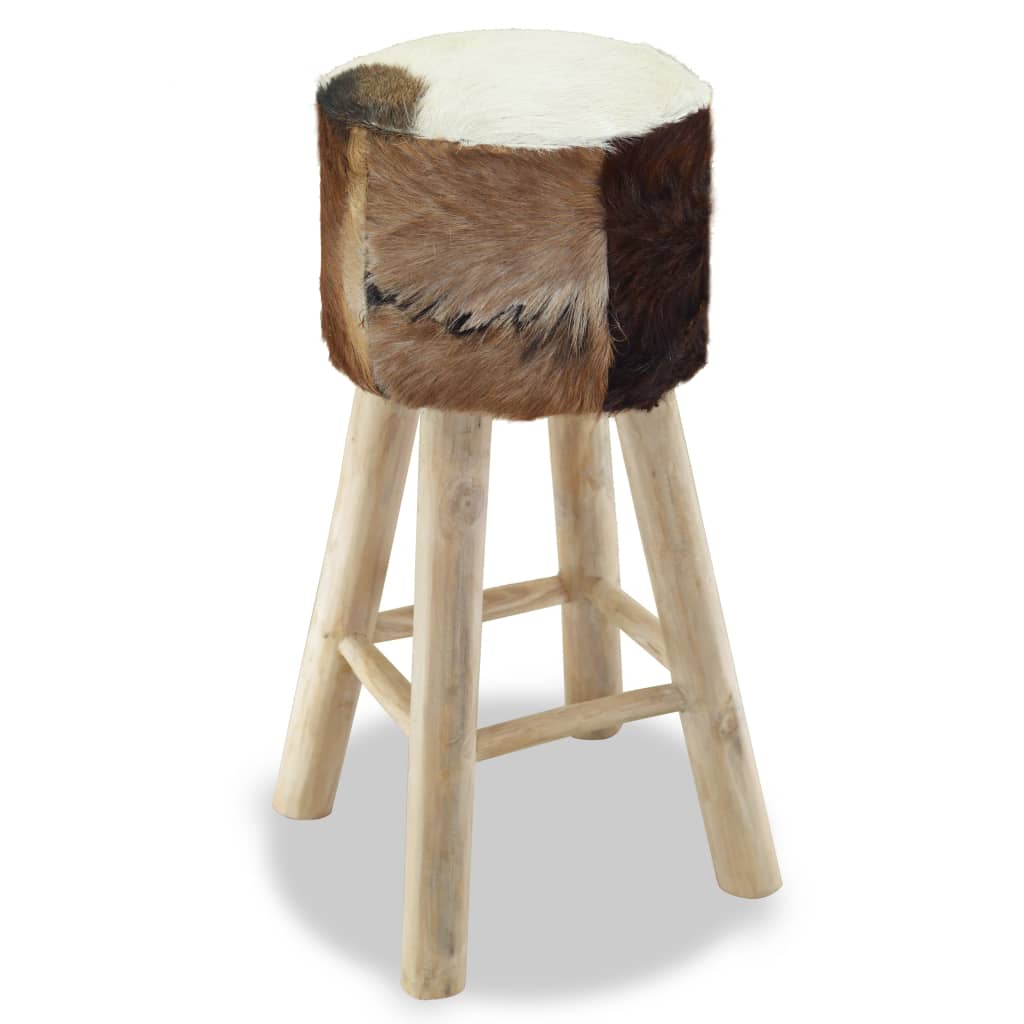 vidaXL Bar Stool Real Leather and Solid Teak Wood-2