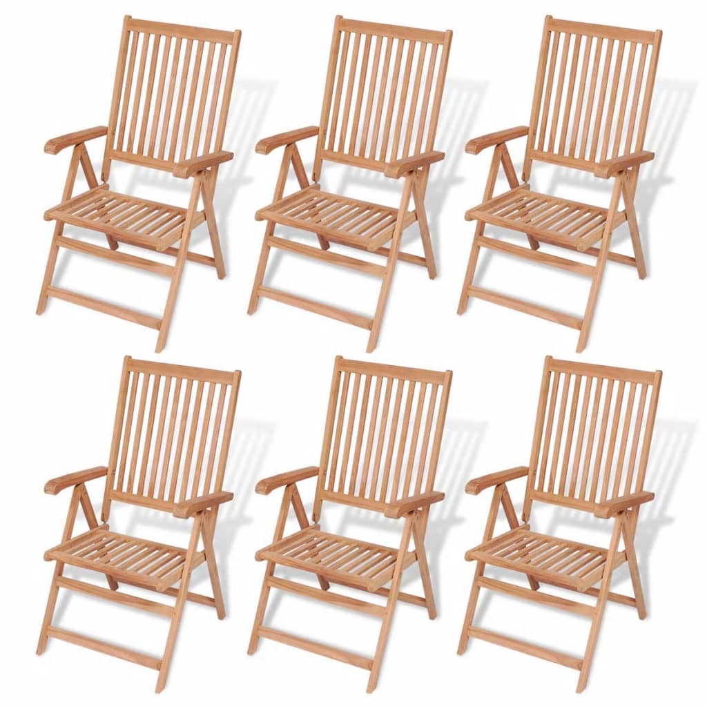 vidaXL 7 Piece Patio Dining Set with Folding Chairs Solid Teak Wood-5