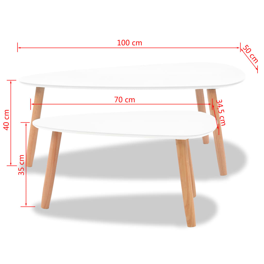 vidaXL Coffee Table Set 2 Piece End Table Side Sofa Table Solid Wood Pine-18