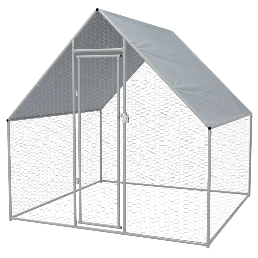 vidaXL Chicken Cage Walk-in Chicken Coop Pen Poultry Cage Galvanized Steel-0