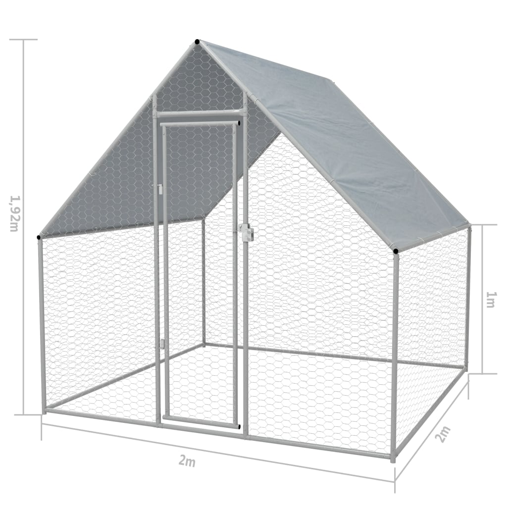 vidaXL Chicken Cage Walk-in Chicken Coop Pen Poultry Cage Galvanized Steel-2