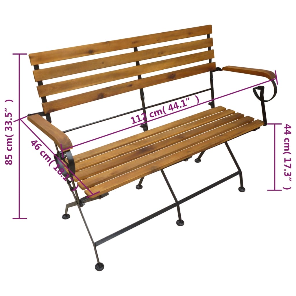 vidaXL Folding Patio Bench 44.1" Solid Wood Acacia-4