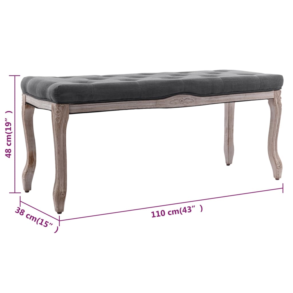 vidaXL Bench Upholstered Dining Bench for Bedroom Living Room Linen Solid Wood-6