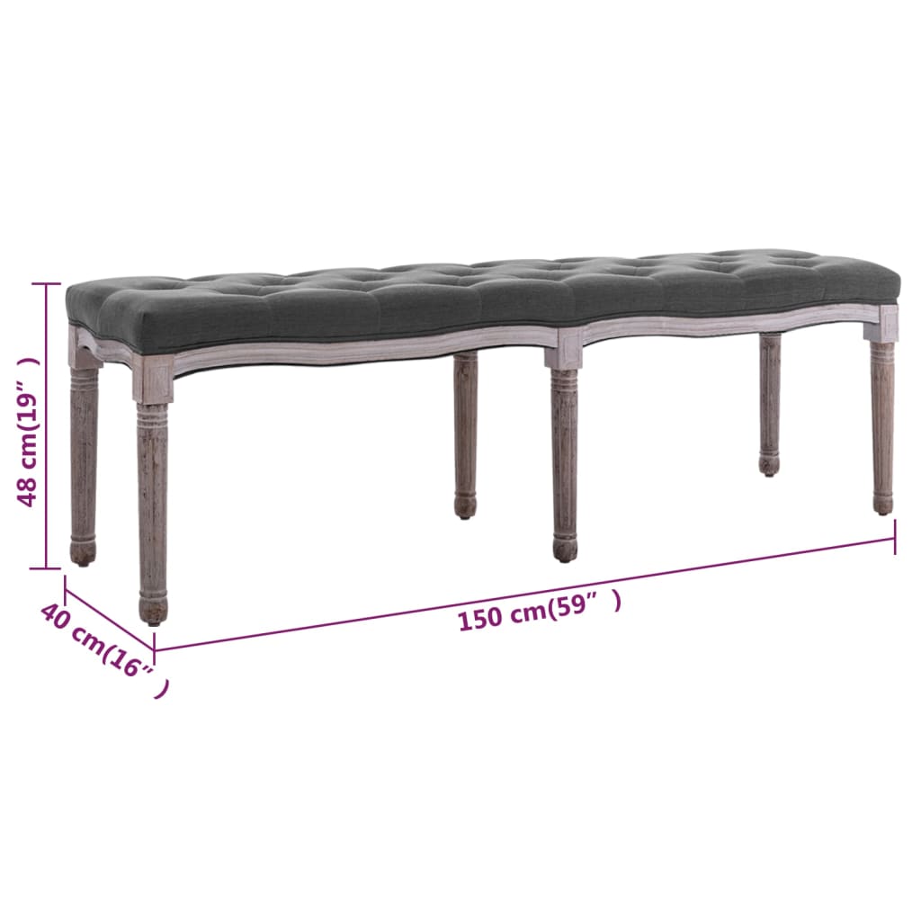 vidaXL Bench Upholstered Dining Bench for Bedroom Living Room Linen Solid Wood-11